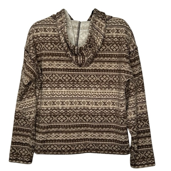Ralph Lauren L-RL Active Brown/Tan Pullover Machine Knit Fair Isle Hoodie Sz L - Picture 2 of 8